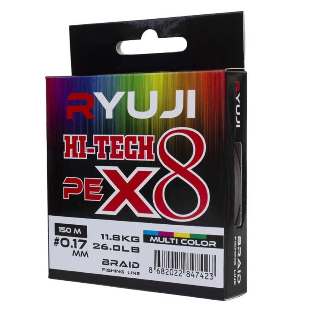 Ryuji Hi-Tech X8 150m Multi Color İp Misina - 0.10 MM