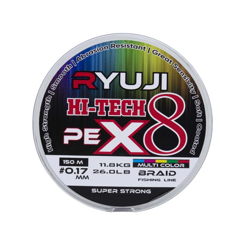 Ryuji Hi-Tech X8 150m Multi Color İp Misina - 0.10 MM