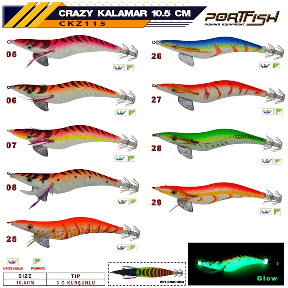 Portfish Crazy Kalamar Zokası 3 gr Kurşunlu 10,5 cm - #06