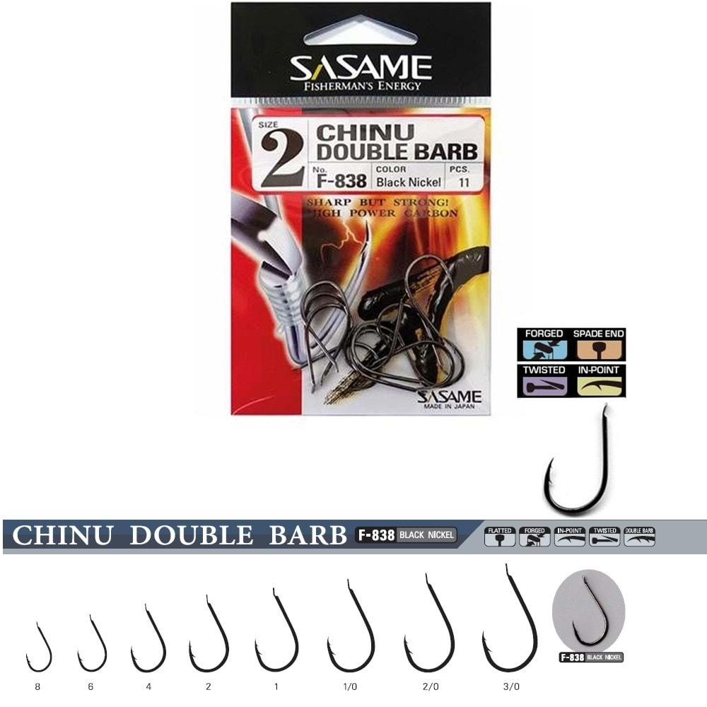 Sasame F-838 Chinu Double Barb Black Nickel İğne #1/0