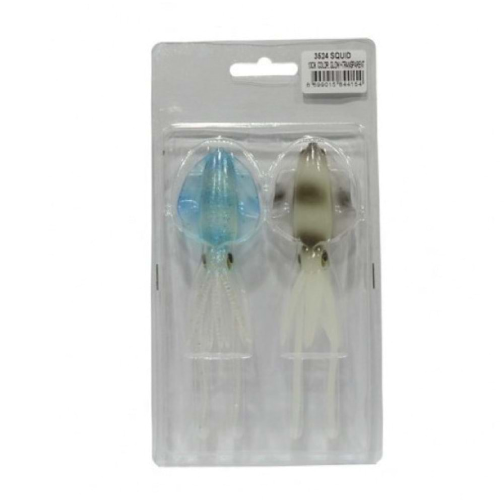 Captain 3524 Soft Squid Deep 13cm Silikon Suni Yem 2'li Set - GLOW TRANS BLUE