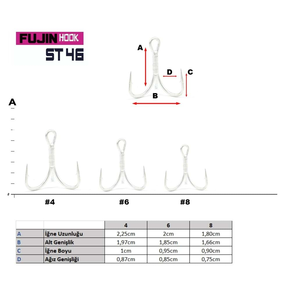 Fujin ST46 Üçlü Maket Balık İğnesi 8