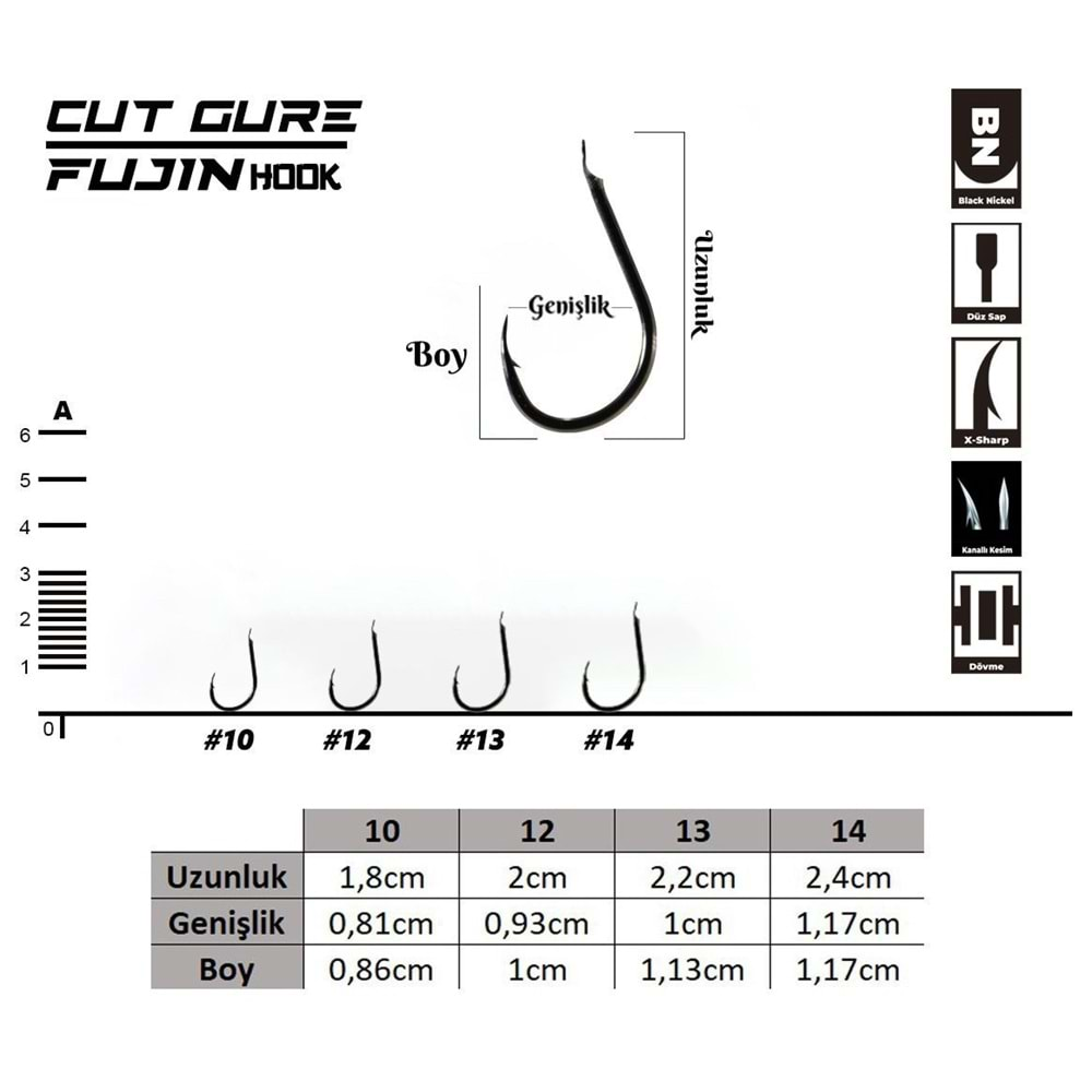 Fujin Cut Gure Deliksiz Düz Olta Kancası 10