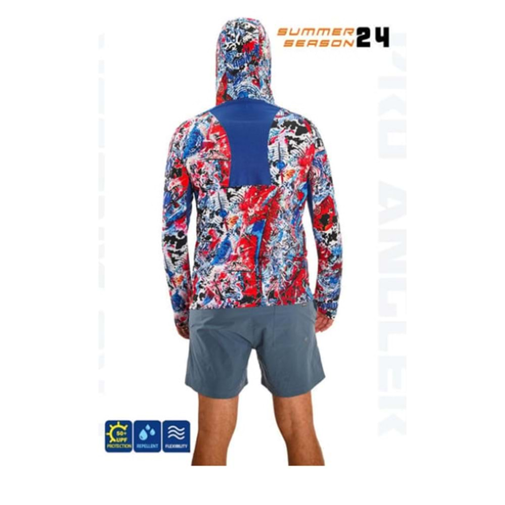 Fujin Pro Angler S24 Buff Hoodie Makai Blue Red -XL