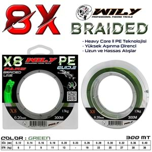 Wily Pars 8 Kat İp Misina 300 mt Yeşil - 0,08 MM