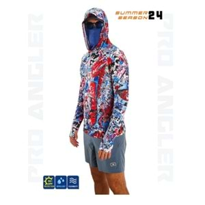 Fujin Pro Angler S24 Buff Hoodie Makai Blue Red -XL