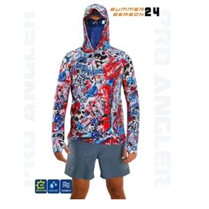 Fujin Pro Angler S24 Buff Hoodie Makai Blue Red -XL