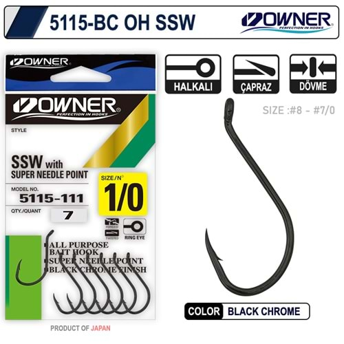 Owner 5300 Straight Shank Black Chrome İğne