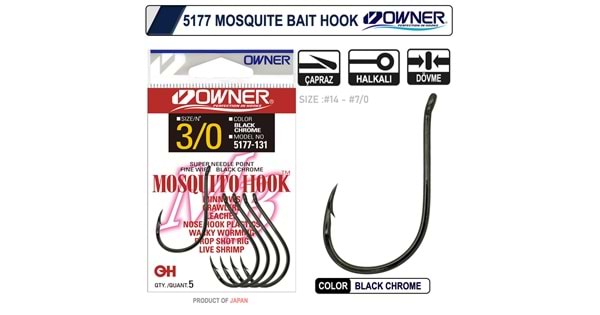 Owner 5177 Mosquito Hook Black Chrome Sinek İğne - 4/0
