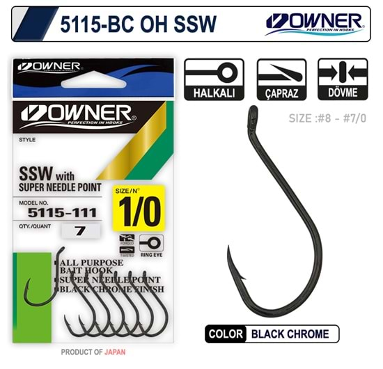 Owner 5300 Straight Shank Black Chrome İğne - 5/0